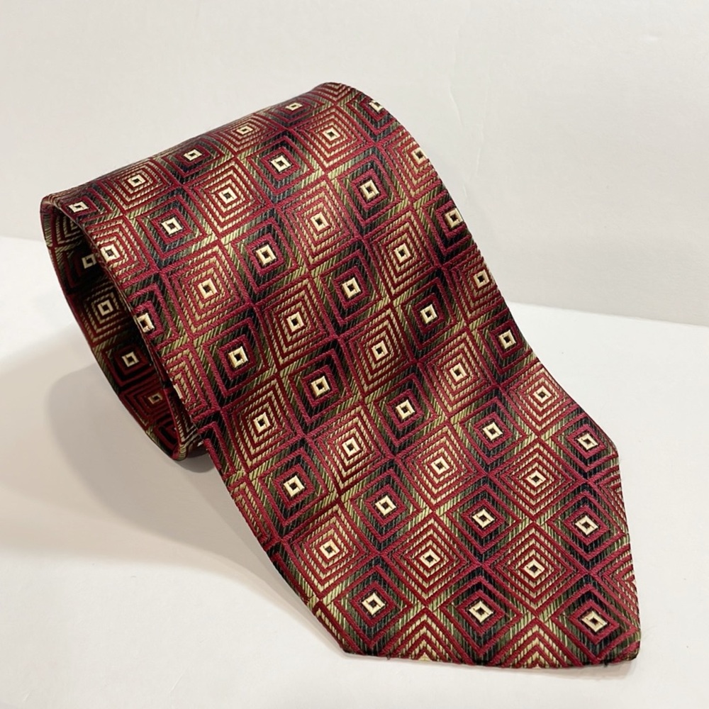 Vintage Roberto Villini Collezioni Mens Handmade Pure Silk Tie Necktie Geometric